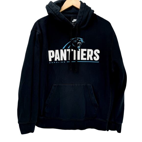 Carolina Panthers Hoodie Mens Large Pullover Black + Pockets NFL Nike Logo Front - Picture 1 of 6